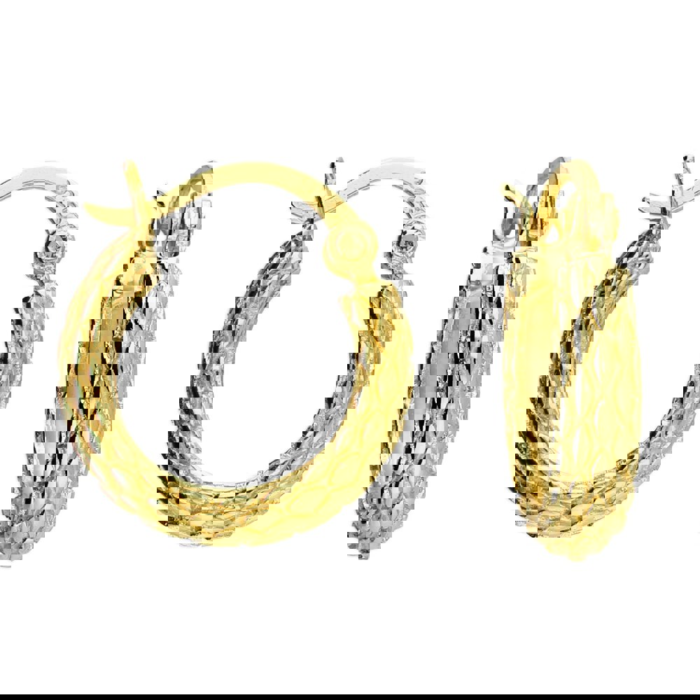 Elegant Gold Plated Basket Weave Hoop Earrings