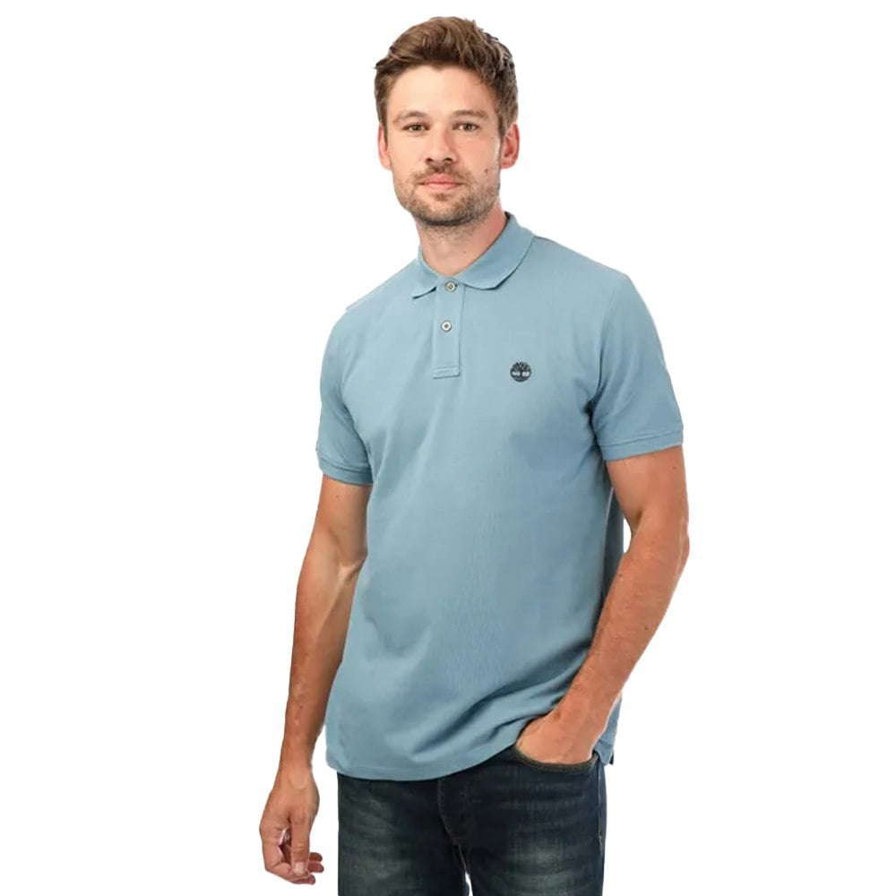 Timberland Mens Pique Short-Sleeved Polo Shirt - Light Blue