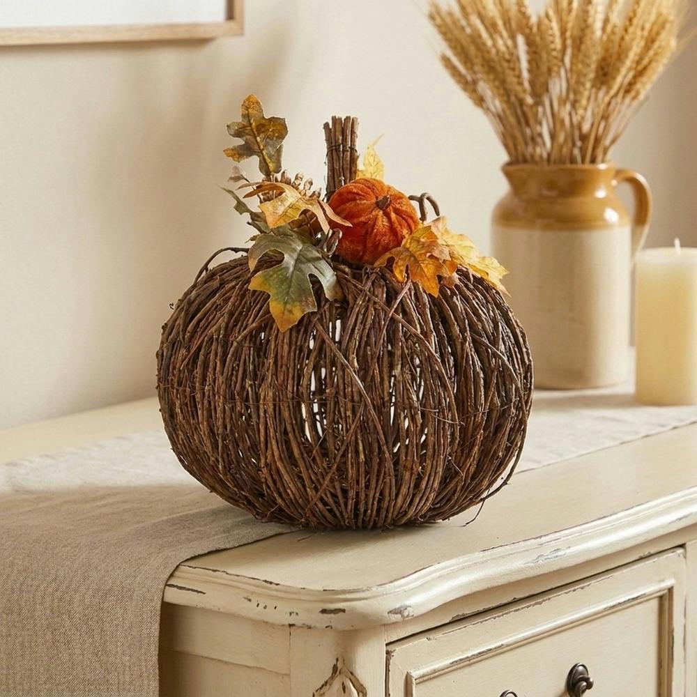 Garden Greatness Decorative Rattan Pumpkin Ornament