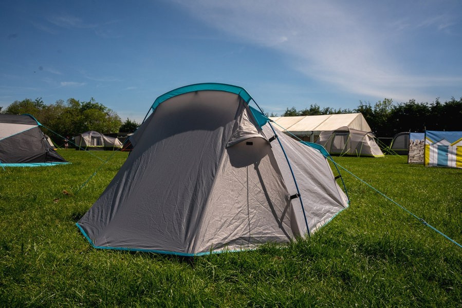 The Stafford 2.0 OLPRO x Ed Stafford tent, shot from the front, outside.