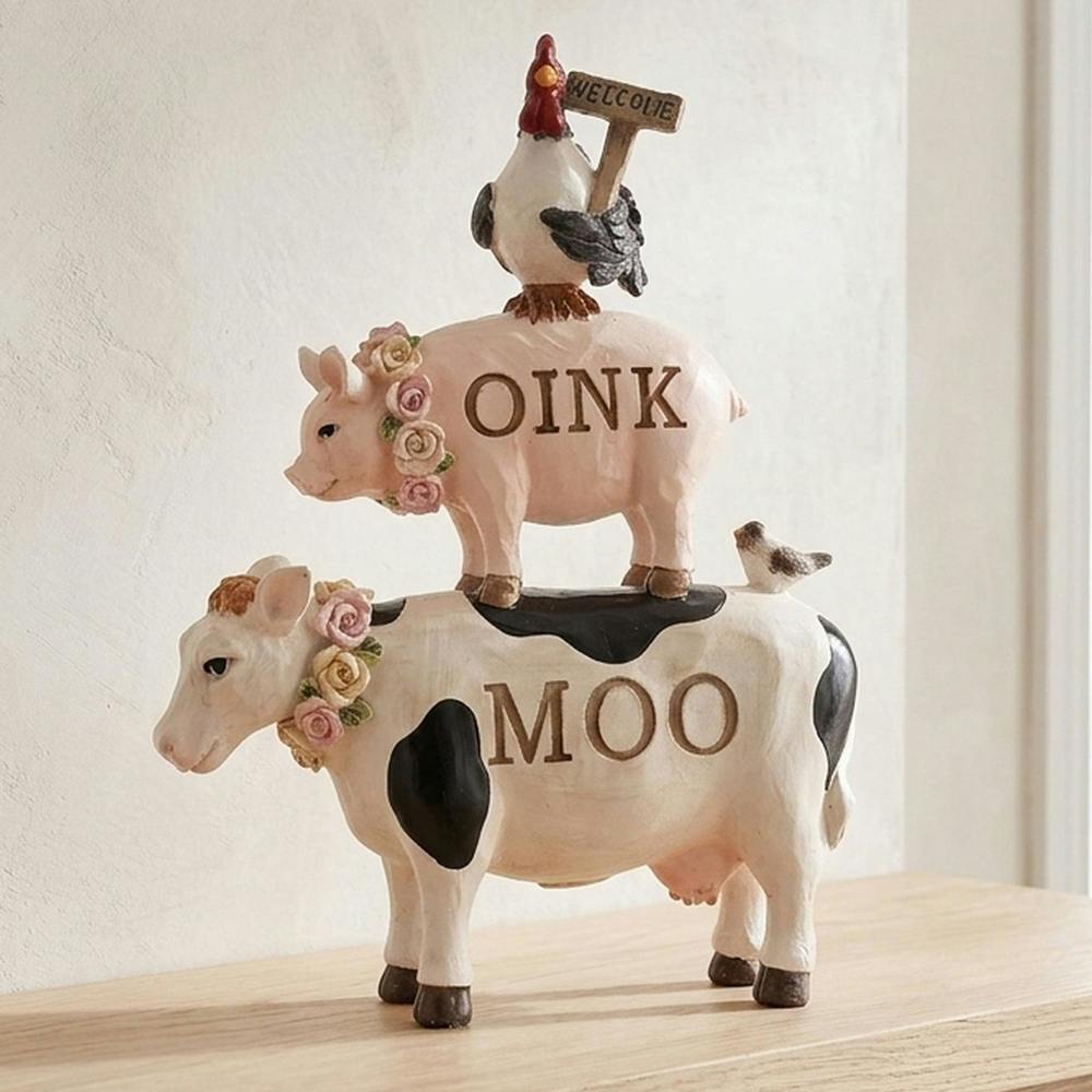 Garden Greatness Playful Resin Stacked Farm Animal Figurine