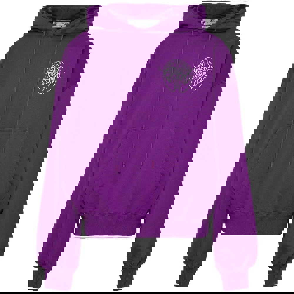 Off-White Hand Arrow Design Boxy Fit Purple Oversized Hoodie L