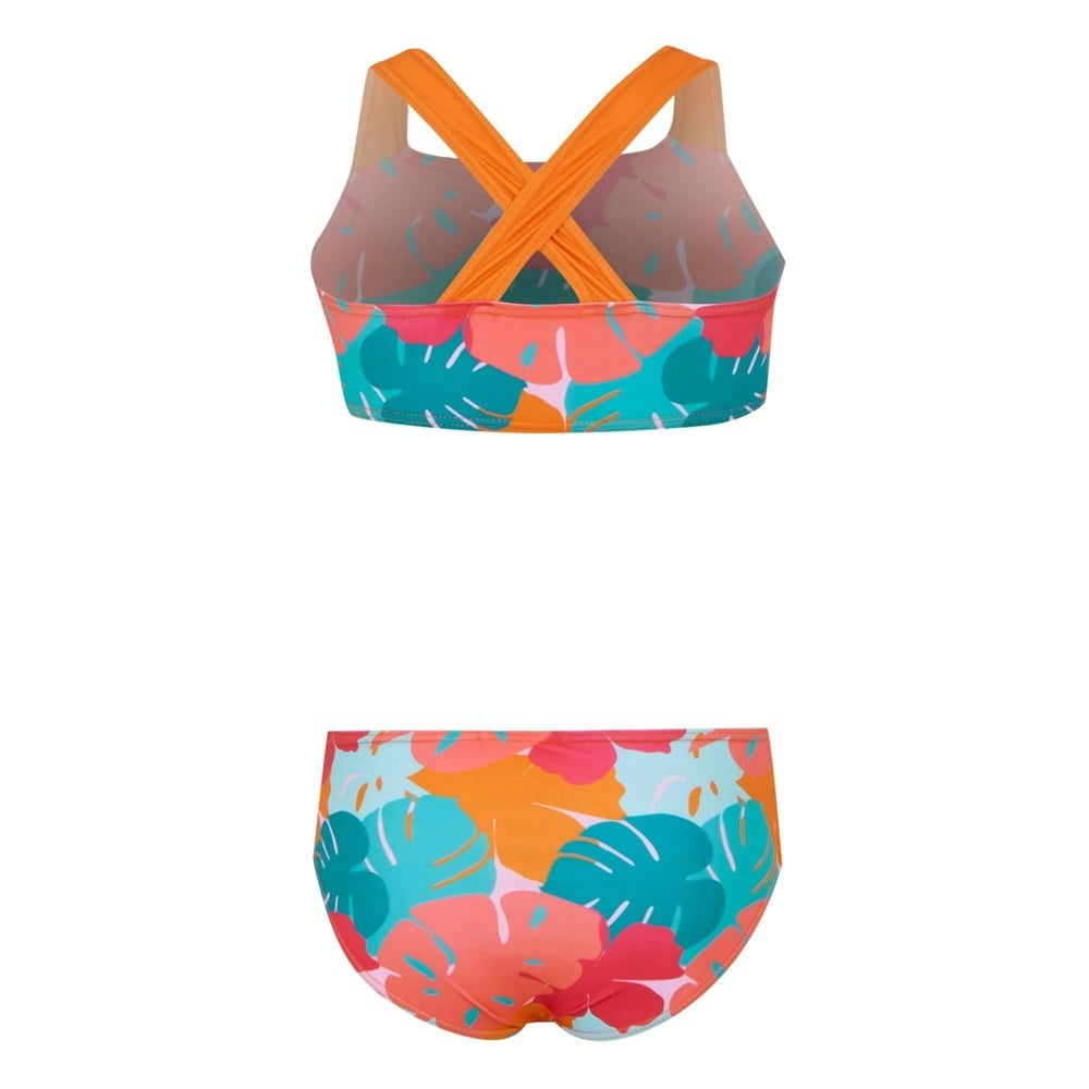 Regatta Girls Dakaria III Tropical Leaves Bikini Set - Orange/Blue/Pink