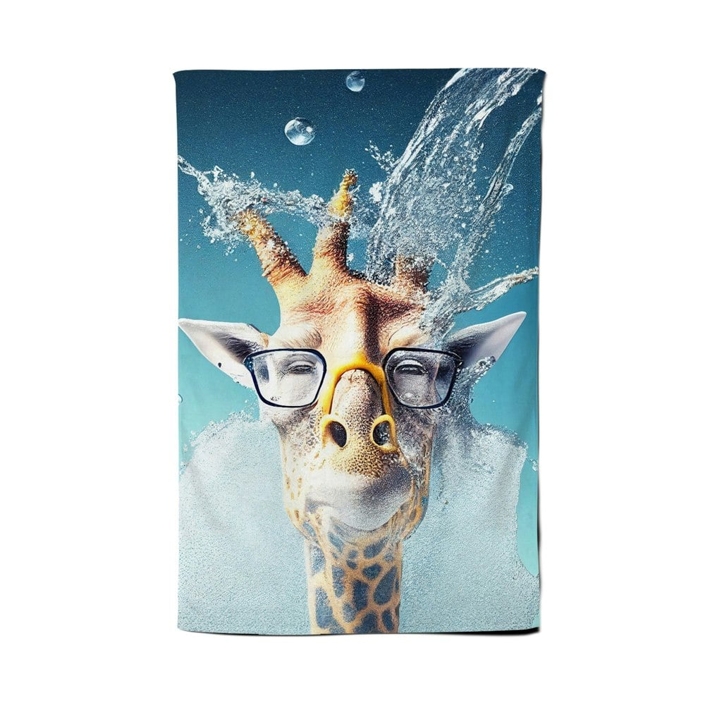 Warren Reed Giraffe With Glasses Splashart Tea Towel