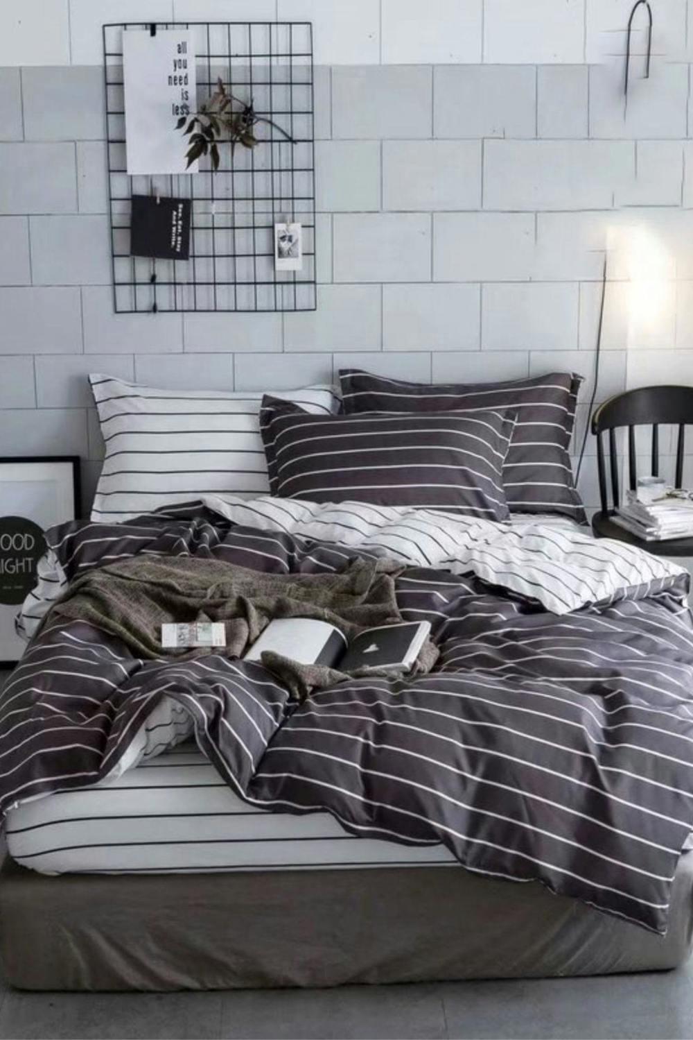 Ezysleep Grey Stripe Printed Duvet Set