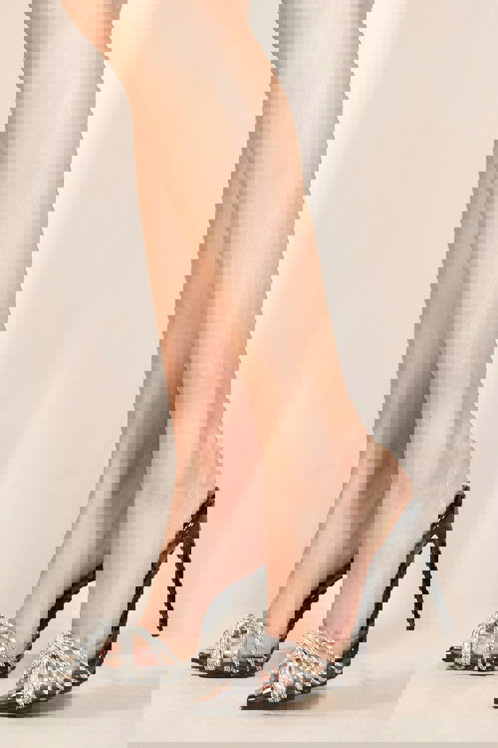 Where's That From Vanna Perspex Pointed Toe High Heels With Diamante Straps in Black Patent Faux Leather