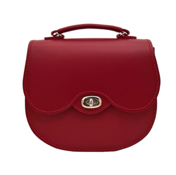 Zatchels Handmade Leather Twist Lock Saddle Bag - Red