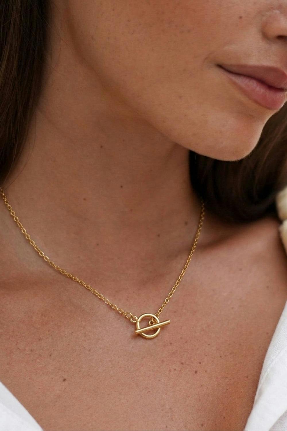 Serla Gold Plated Chain Tbar Necklace