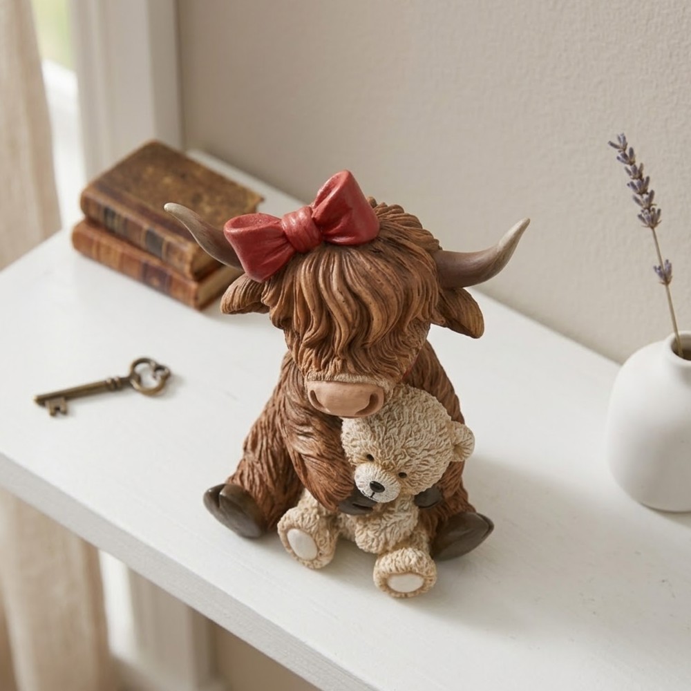 Garden Greatness Highland Cow and Teddy Bear Figurine