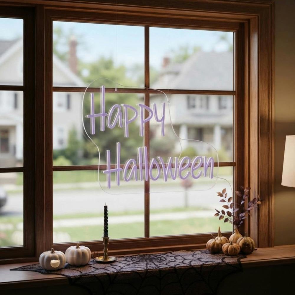 Garden Greatness Orange Happy Halloween Neon Wall Sign