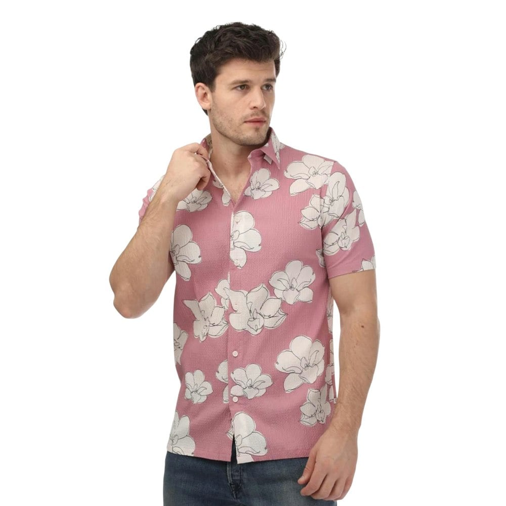 Ted Baker Unisex Adult Coving Floral Seersucker Short-Sleeved Shirt - Pink