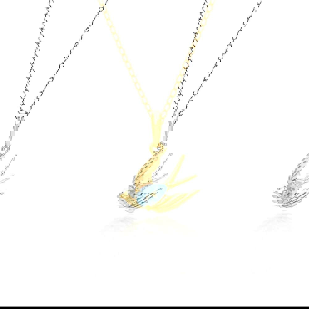 253P340804925 ECFEW™ Creator Blue Topaz Hummingbird Pendant Necklace in Gold Plated Sterling Silver 