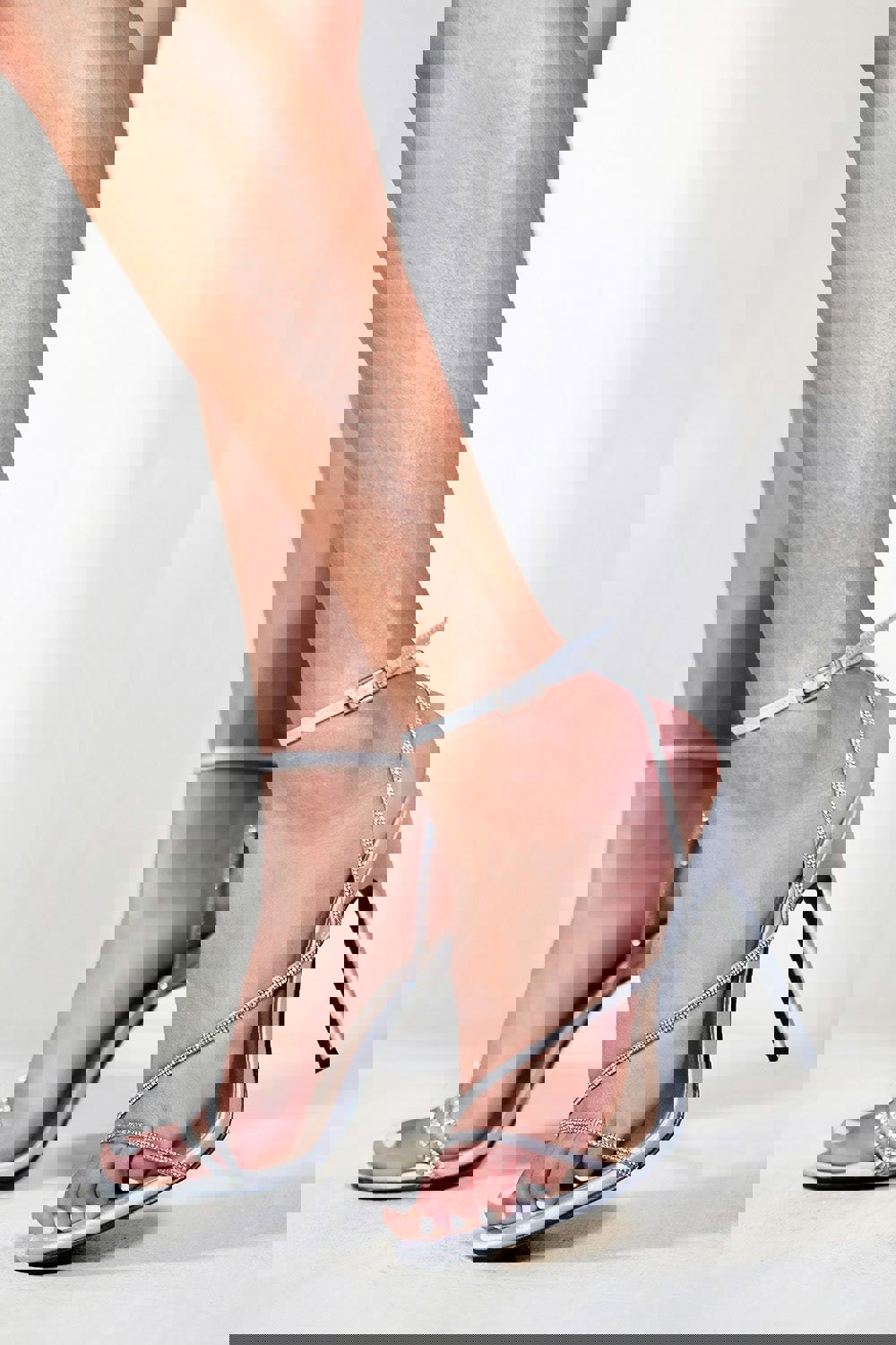 Where's That From Stiletto High Heel With Diamante Detailed Strap in Moon Silver Silk