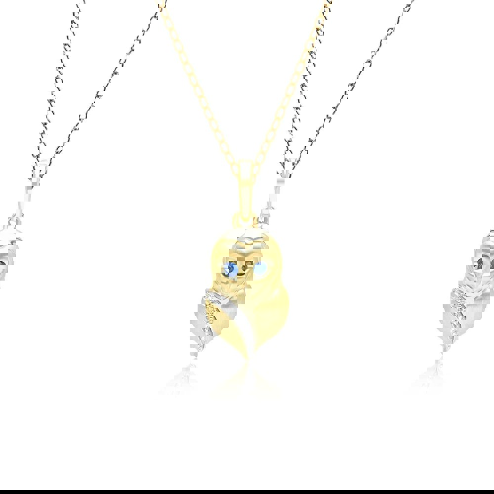 135P2128039 Gardenia Sapphire and White Sapphire Owl Pendant Necklace in 9ct Yellow Gold Front