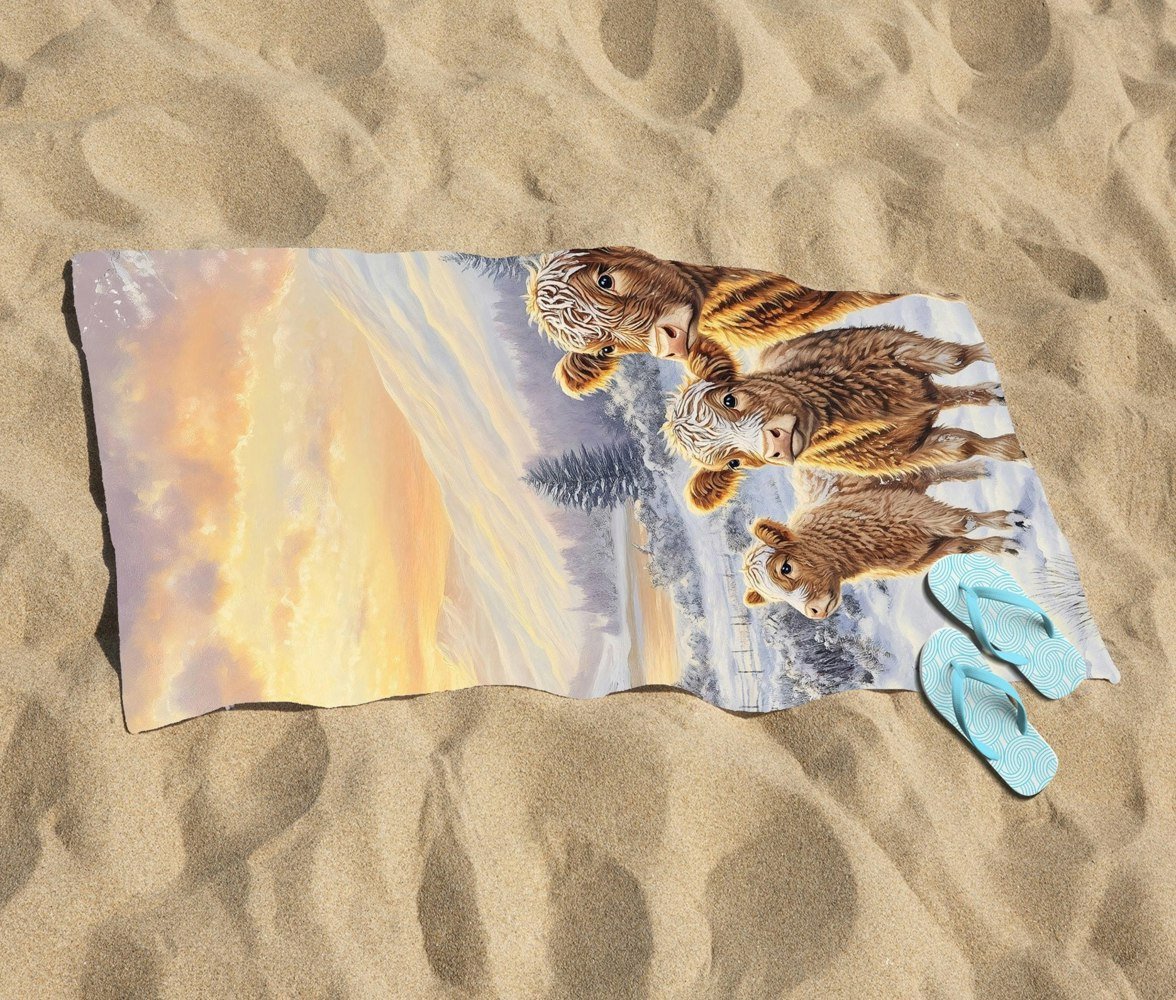 Warren Reed Family Of Highland Cows Beach Towel
