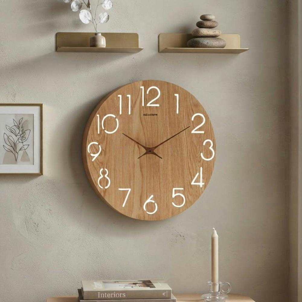 Garden Greatness Natural Wood Effect Cut-Out Wall Clock