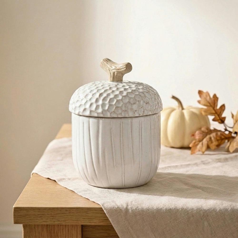 Garden Greatness Large Glazed Acorn Autumn Storage Jar