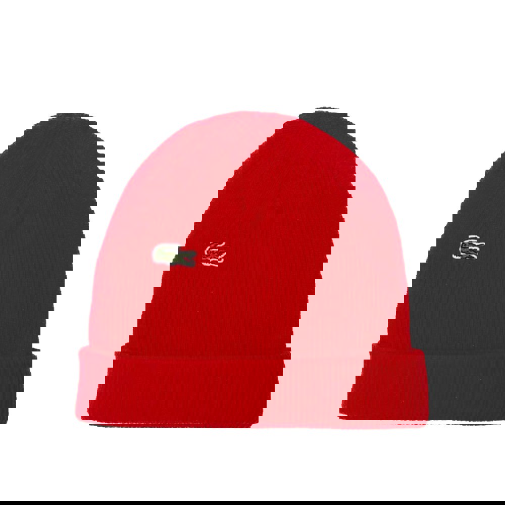 Lacoste Logo Wool Ribbed Beanie - Red