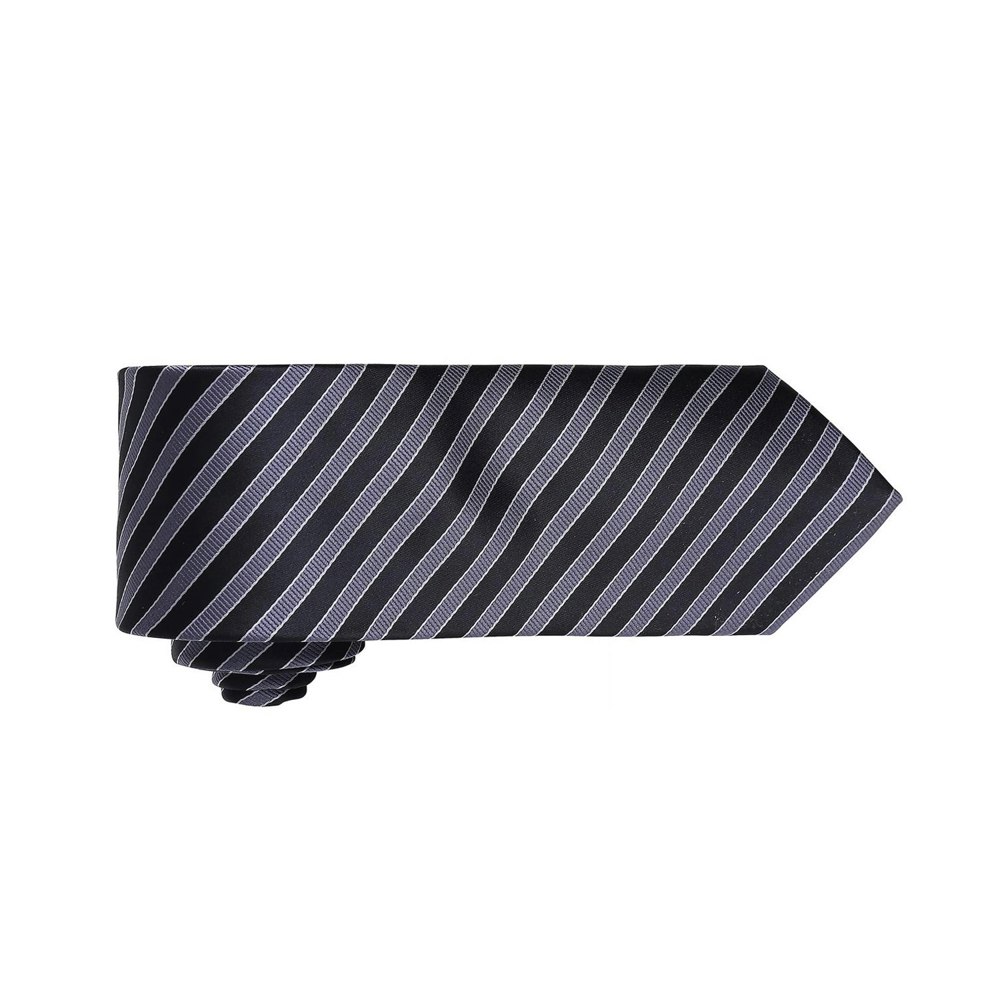 Premier Mens Double Stripe Pattern Formal Business Tie - Black/Dark Grey