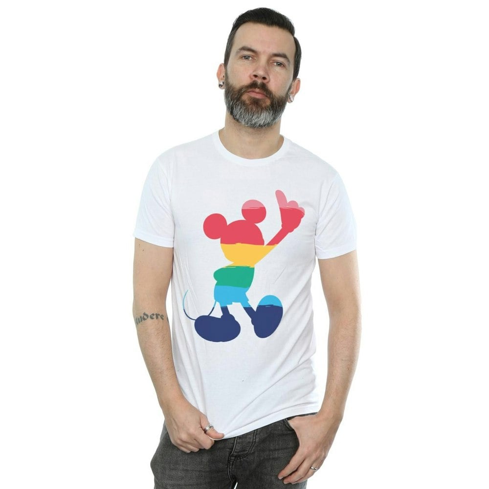 Disney Mens Mickey Mouse Rainbow Pose T-Shirt - White