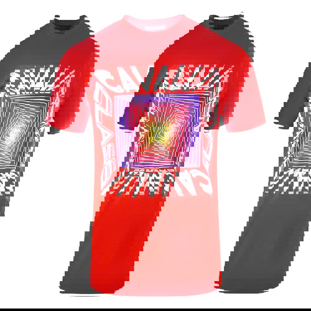 Cavalli Class Asymmetric Box Design Red T-Shirt