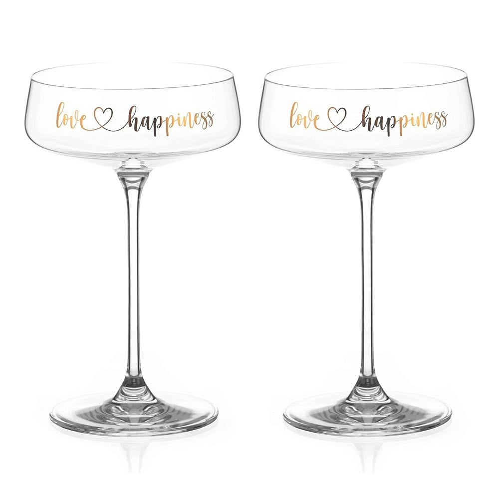 Diamante Love & Happiness Champagne Saucers - Set of 2