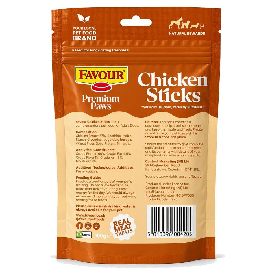 Favour Premium Paws Chicken Sticks Dog Treats 100g / 300g Value Pack
