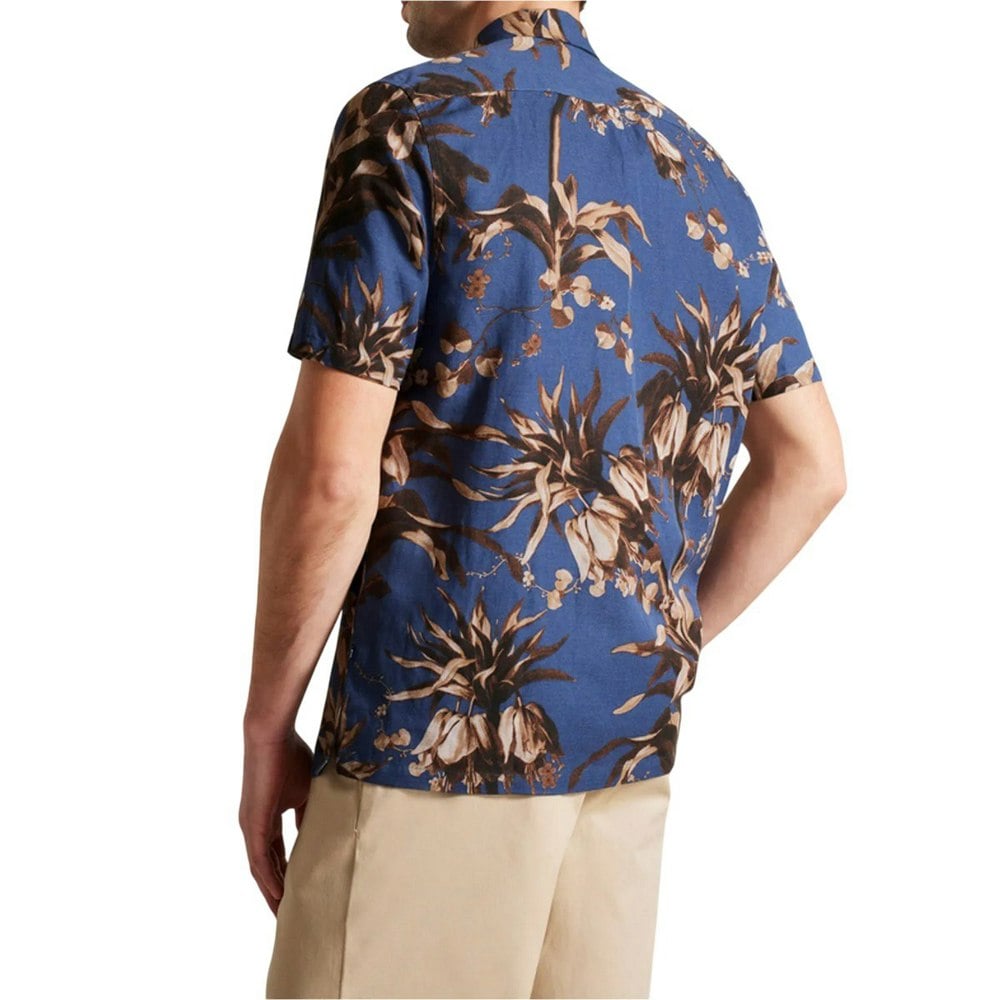 Ted Baker Unisex Adult Belmar Linen Blend Short-Sleeved Shirt - Navy