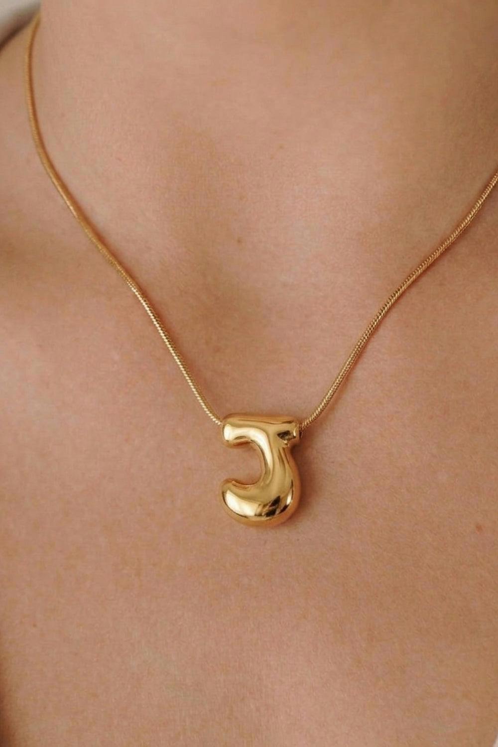 Serla Bubble Initial Gold Plated Necklace Letter J