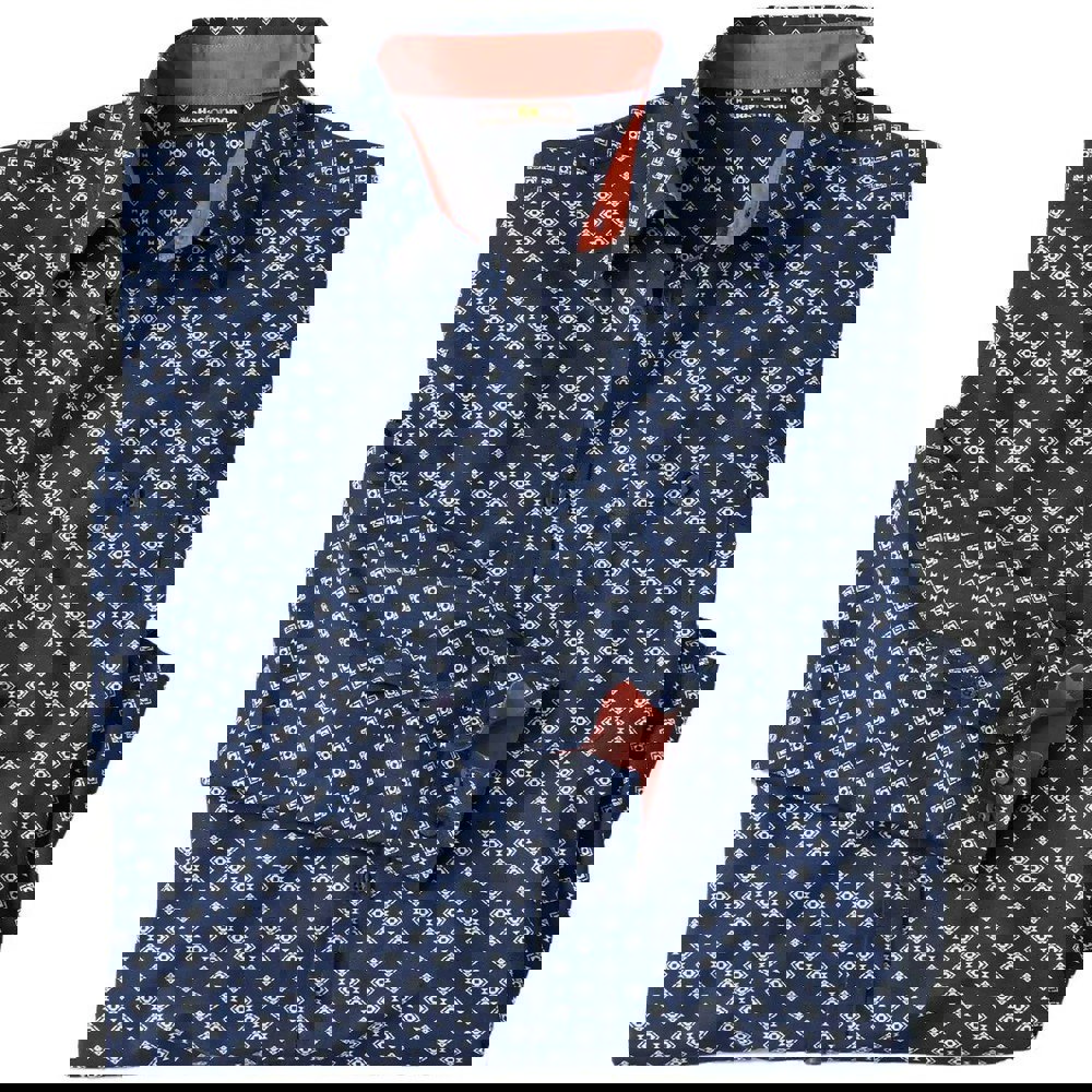 Atlas For Men Mens Patterned Poplin Shirt - Navy
