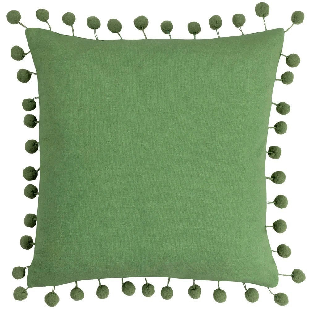 Furn Dora Pom Pom Velvet Square Cushion Cover - Leaf Green