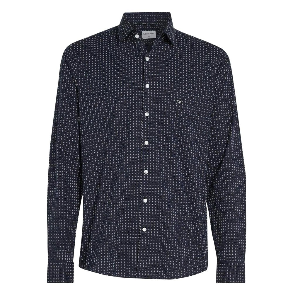 Calvin Klein Mens Microprint Poplin Shirt - Blue