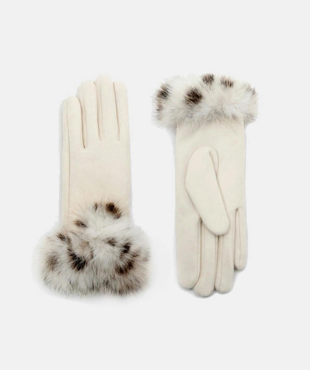 Pia Rossini Francesca - Faux Suede Leopard Cuff Gloves