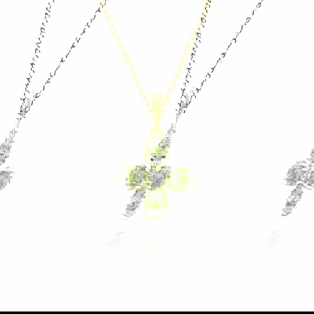 Gemondo Floral Peridot & Diamond Pendant Necklace in 9ct Yellow Gold