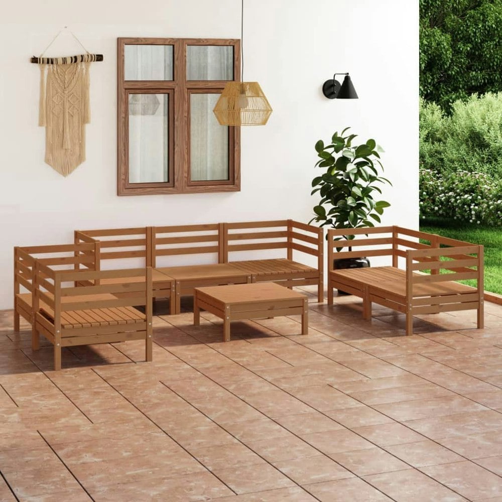 Berkfield 8 Piece Garden Lounge Set Honey Brown Solid Pinewood