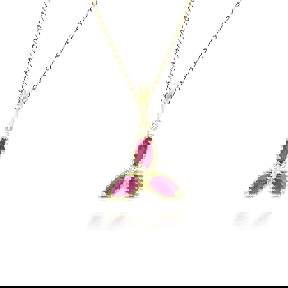 Gemondo Floral Marquise Ruby Pendant Necklace in 9ct Yellow Gold
