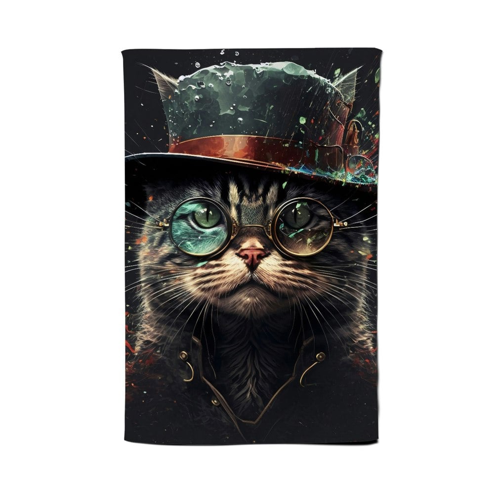 Warren Reed Cat With Glasses Splashart Tea Towel
