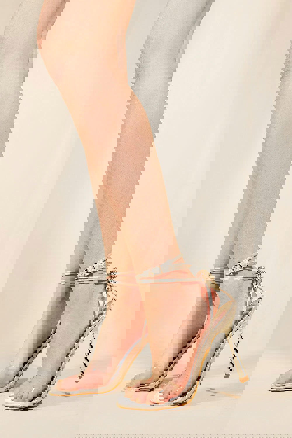 Where's That From Bertha Perspex High Heel Sandals With Diamante Bow in Moon Silver Silk