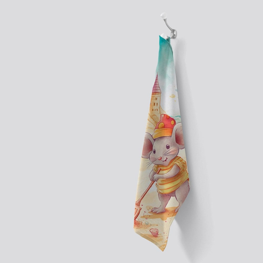 Warren Reed Mouse On A Beach Holiday Tea Towel