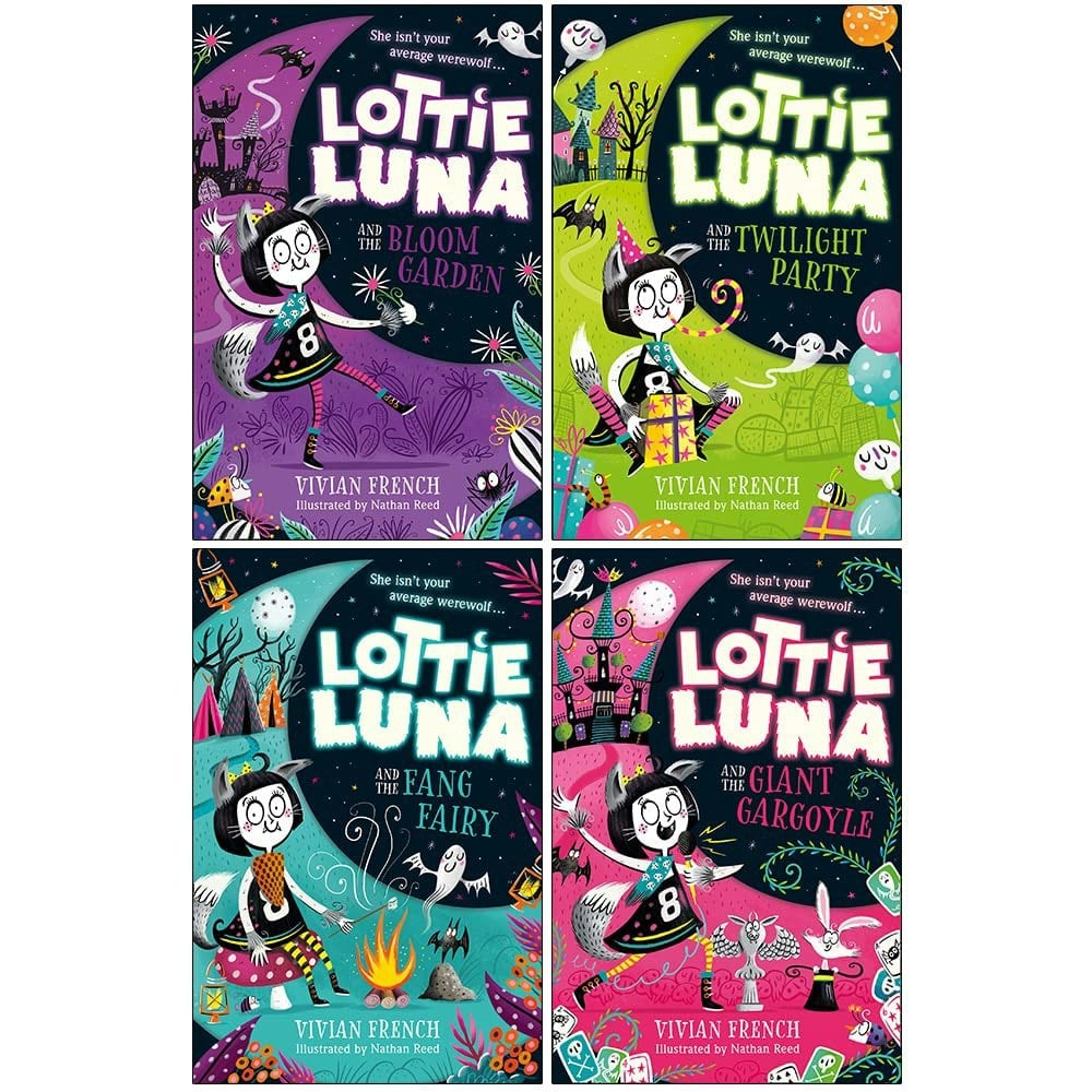 Lottie Luna 1-4 Book Set By Vivian French Bloom Garden, Twilight Party, Fang Fairy, Giant Gargoyle