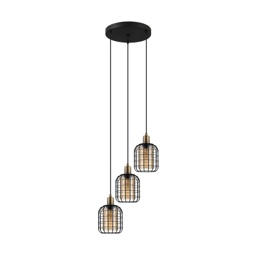 EGLO Chisle Black And Amber Metal And Glass 3-Light Ceiling Pendant, (D) 42.5cm