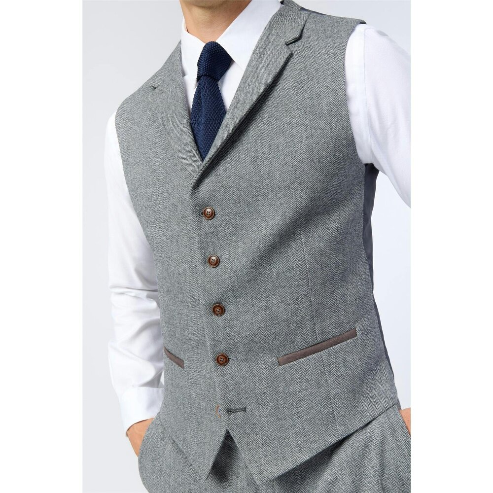 Antique Rogue Slim Fit Dark Grey Herringbone Tweed Waistcoat