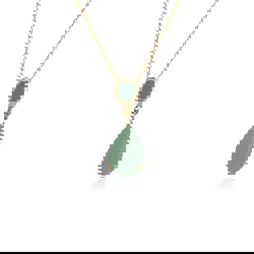 Classic Pear & Round Green Jade Pendant in 9ct Yellow Gold - Gemondo