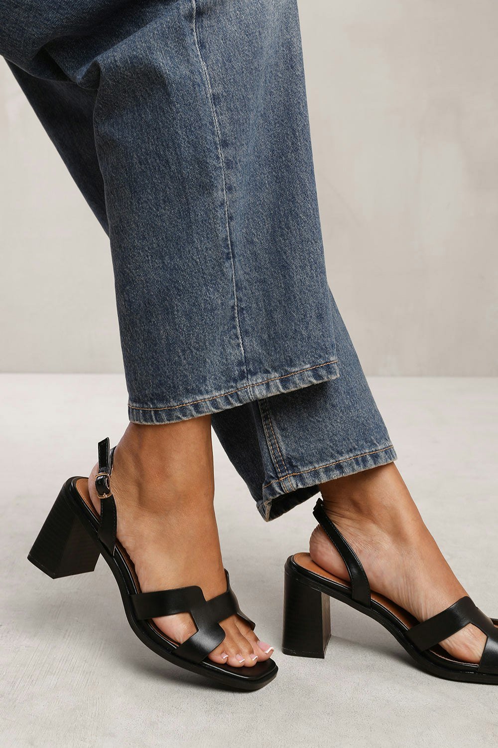 Where's That From Soraya Strappy Sandals With Block Heel in Black Faux Leather