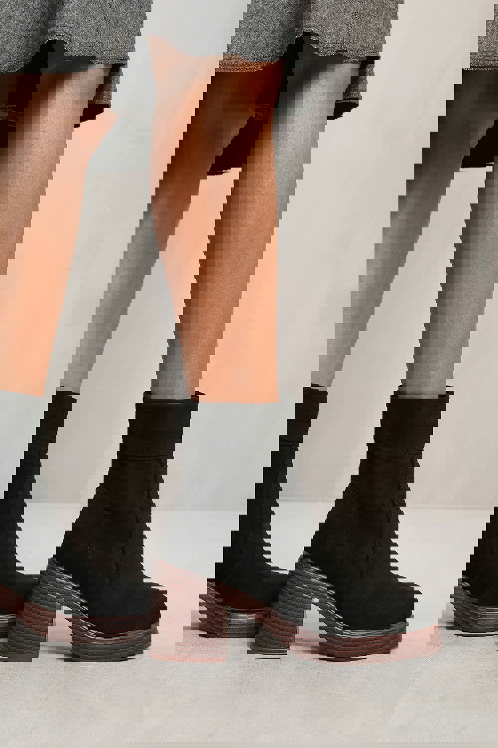 Where's That From Nyra Ankle Boot With Side Zip and Chunky Heel in Black Suede