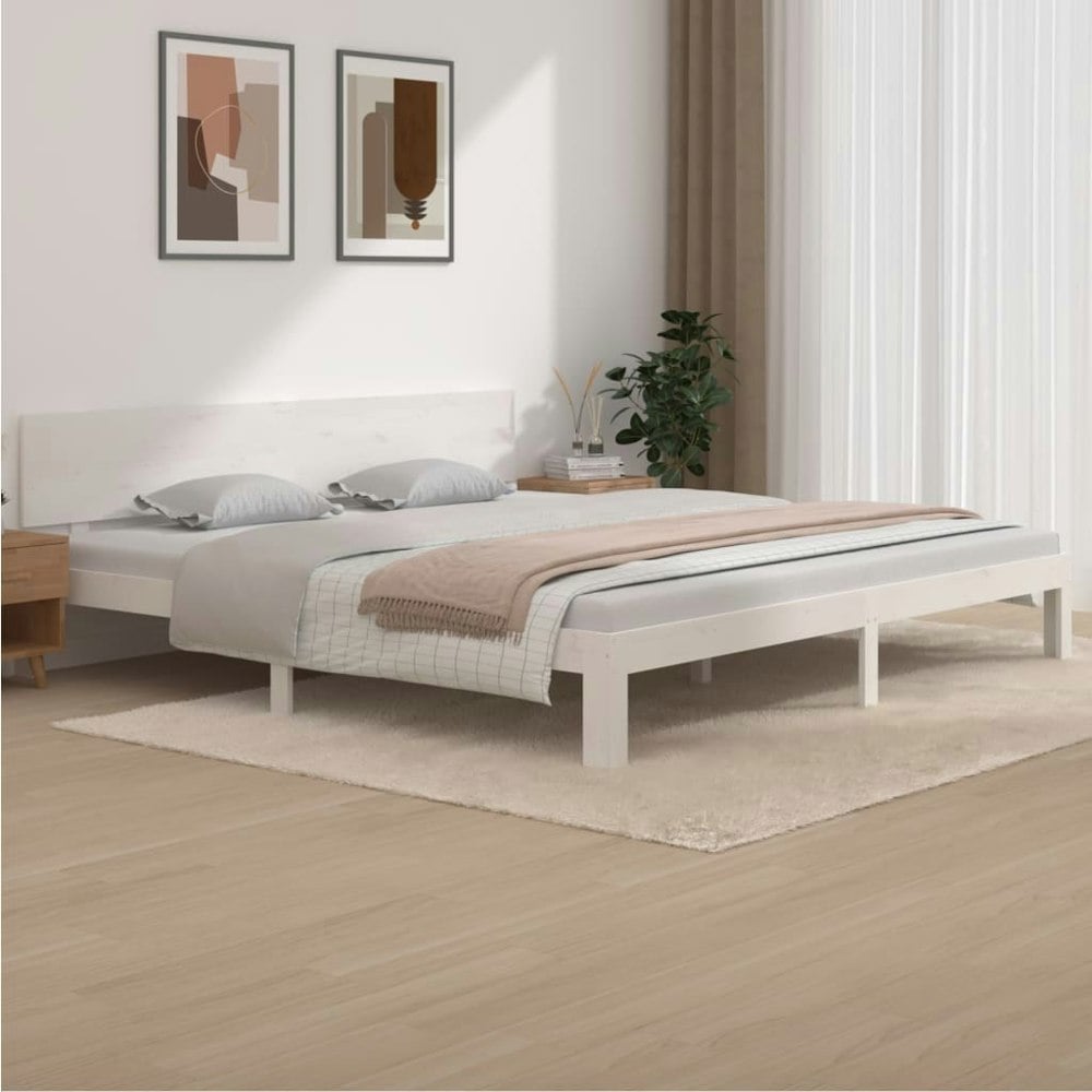 Berkfield Bed Frame White Solid Wood Pine 200x200 cm
