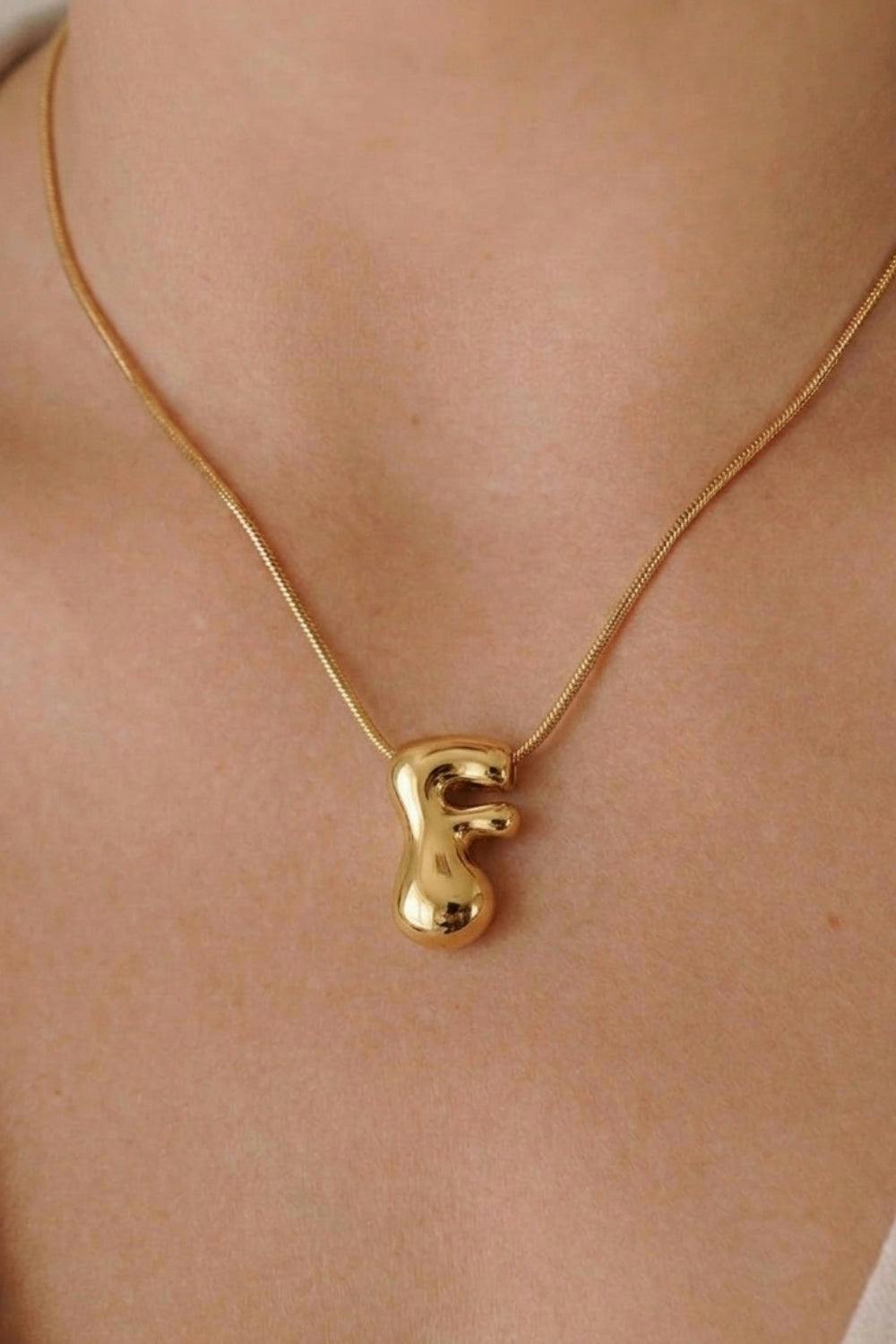 Serla Bubble Initial Gold Plated Necklace Letter F