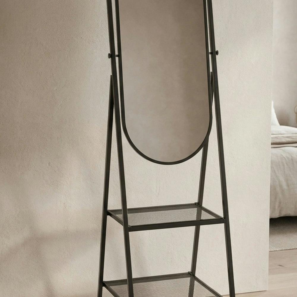 Garden Greatness Tall Black Free-Standing Oval Mirror with Shelves