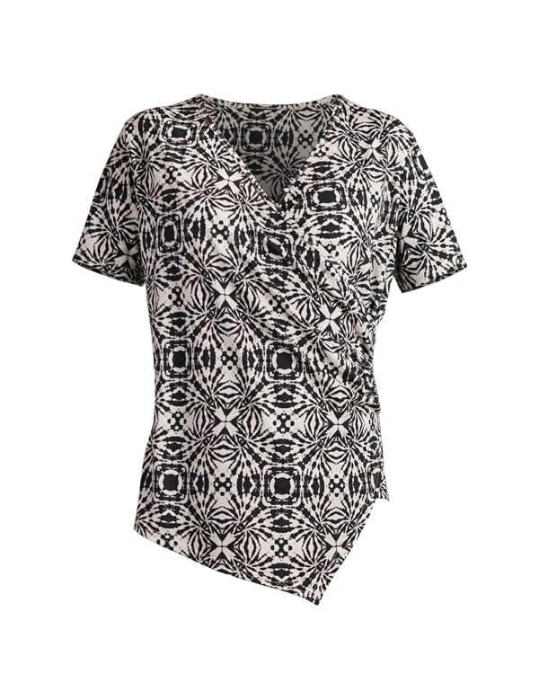 Antonia York Asymmetric Top | Clara Soft Jersey Wrap Top in Abstract Geometric Print