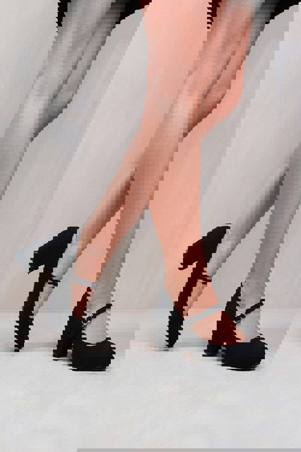 Where's That From Araceli Block Heel Mary Jane Pumps in Black Faux Suede